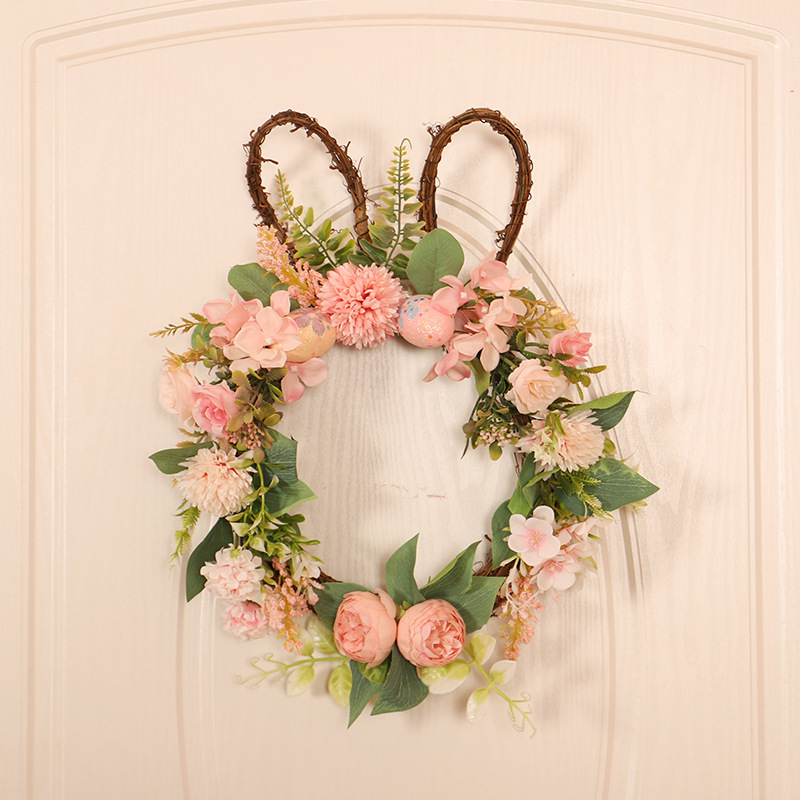 Easter Egg Simulation Garland Easter Ball Chrysanthemum Rabbit Shape With Lamp Rattan Circle Decoration Pendant With Lamp Garland — image 6
