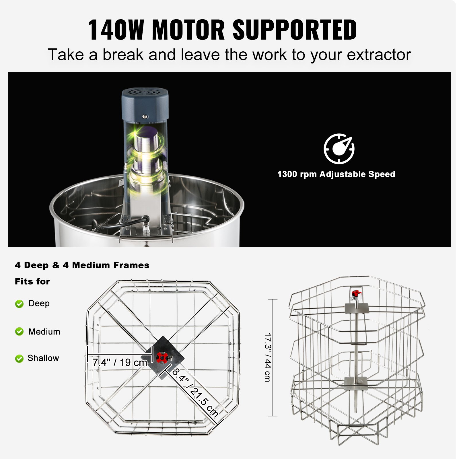 VEVOR Electric Honey Extractor, Frames Honey Spinner Extractor, Stainless Steel Beekeeping Extraction, Apiary Centrifuge Equipment With Height Adjustable Stand, Honeycomb Drum Spinner With Lid — image 2