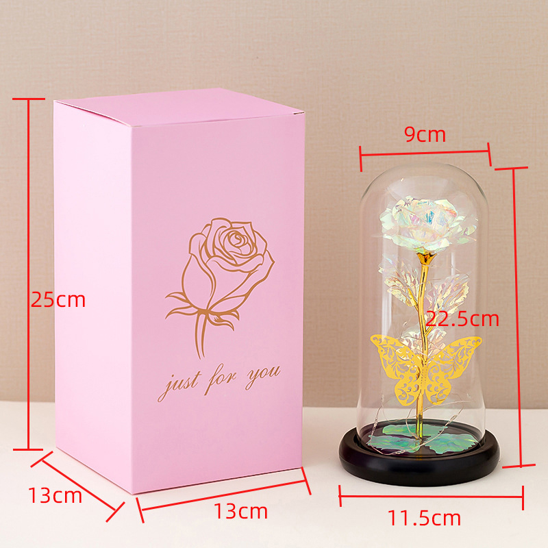 Golden Butterfly Immortal Flower Glass Cover Rose Glowing Gold Foil Rose Christmas Valentine's Day — image 6