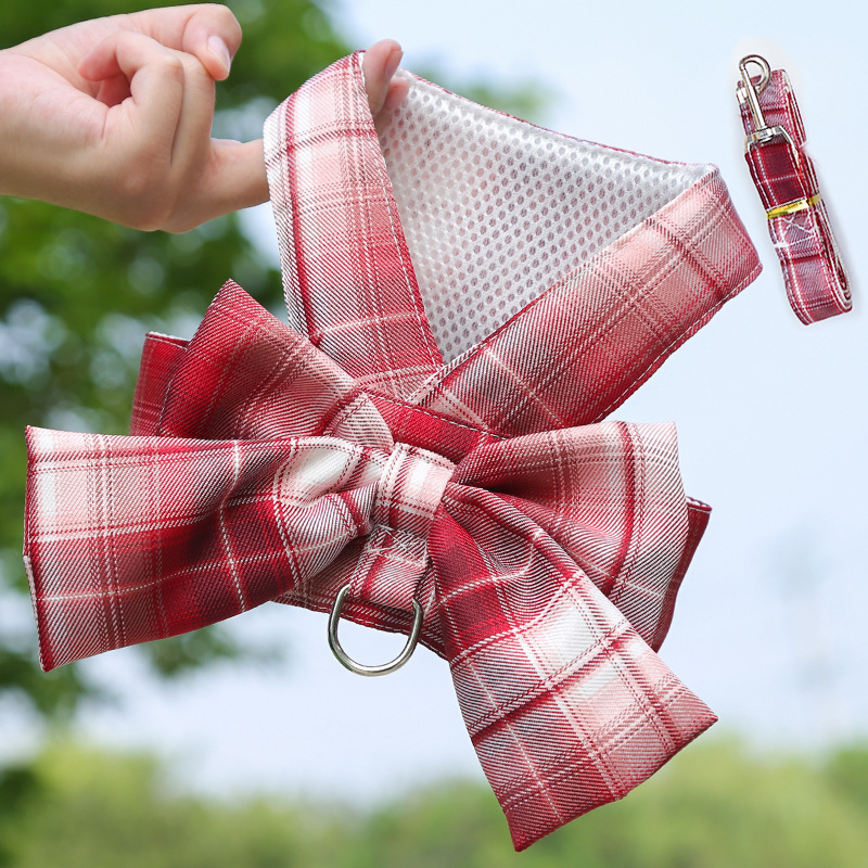 Ropa de Trazo para Perros con Estampado de Plaid, Cinturón de Pecho con Correa y Faldita para Salir — imagen 7
