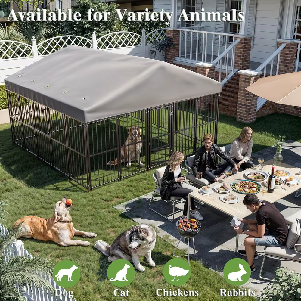 Durable 10x10ft Outdoor Dog Kennel with Feeding Door, Roof, and Double Safety Locks — image 2