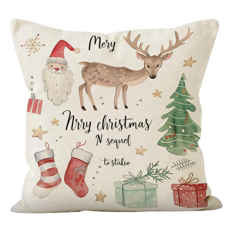 Christmas Socks Printed Pillow Cover Christmas Reindeer Linen Pillowcase Living Room Bedroom Decoration — image 6