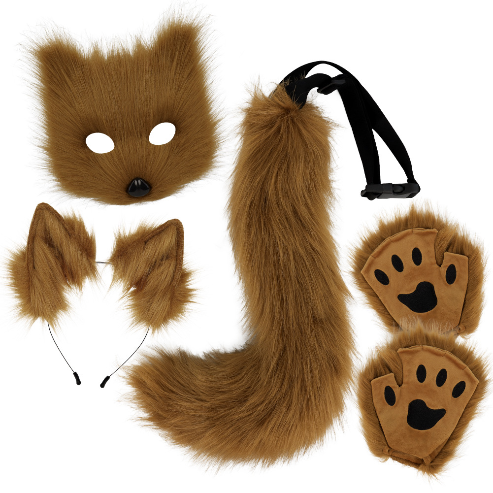 Halloween Plush Fox Mask Set with Faux Fox Ears Headband, Tail, Animal Paws and Cosplay Accessories — image 11