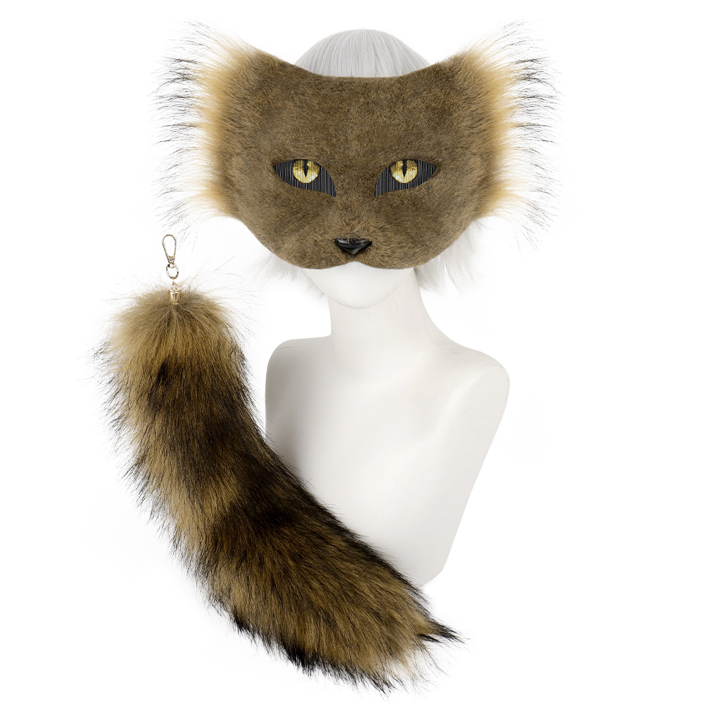 Halloween Half-Face Cat Mask, Personality DIY Animal Mask, Cosplay Plush Tail, Animal Tail Party Accessory — image 5