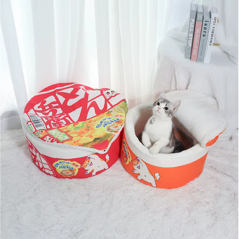 Pet Dog Cat House Kennel Super Large Instant Noodle Warm Dog Cat Nest Beds Cushion Udon Cup Noodle Pet Bed Cozy Nest — image 3