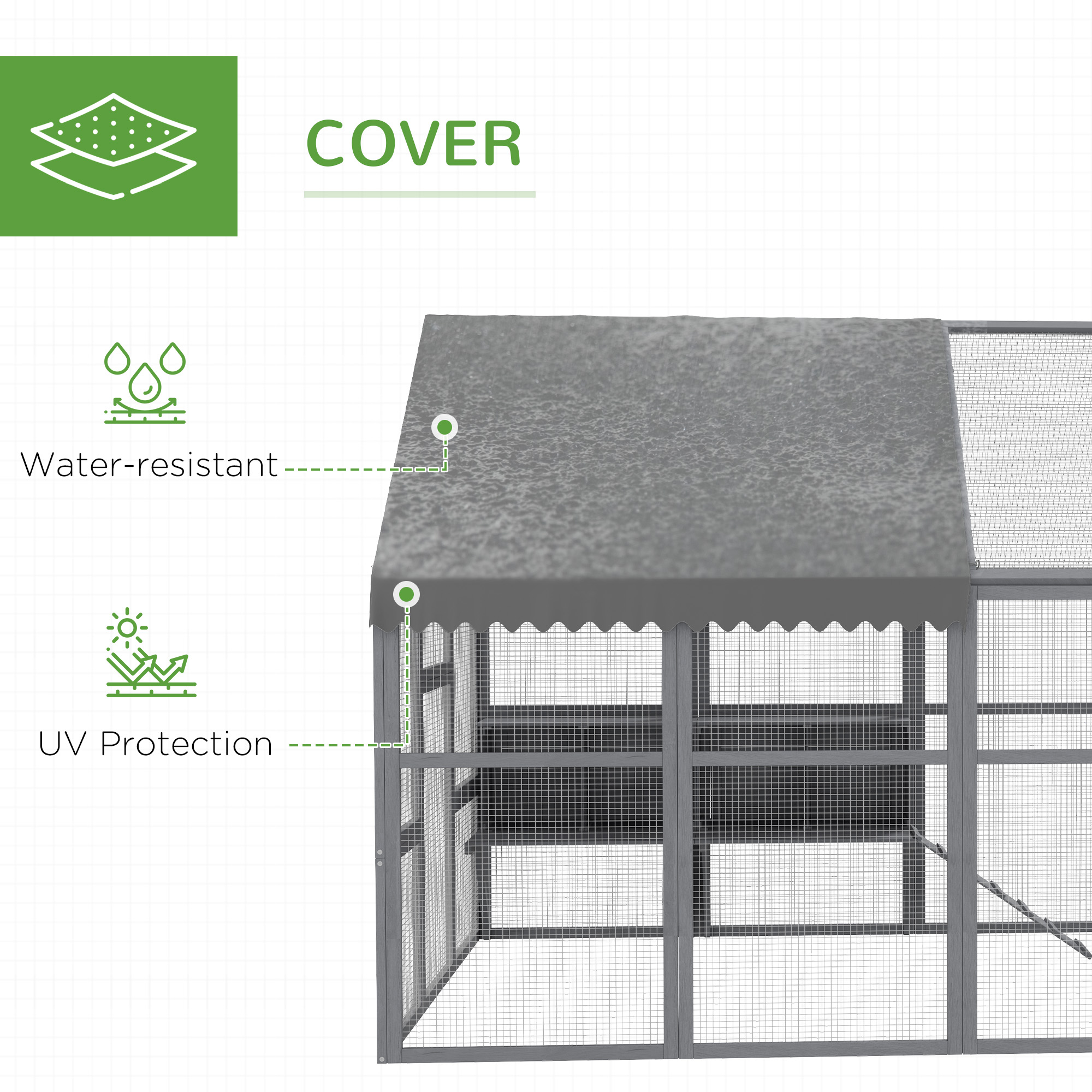 Gray Large Chicken Coop For 8-12 Chickens With Water-Resistant And Anti-UV Cove, Nesting Box — imagen 3