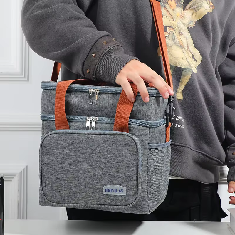 Picnic Bags Double Layer Lunch Bag Thermal Insulation Food Drink Storage Tote Crossbody Cooler Picnic Supplies Storage Bags — imagen 5