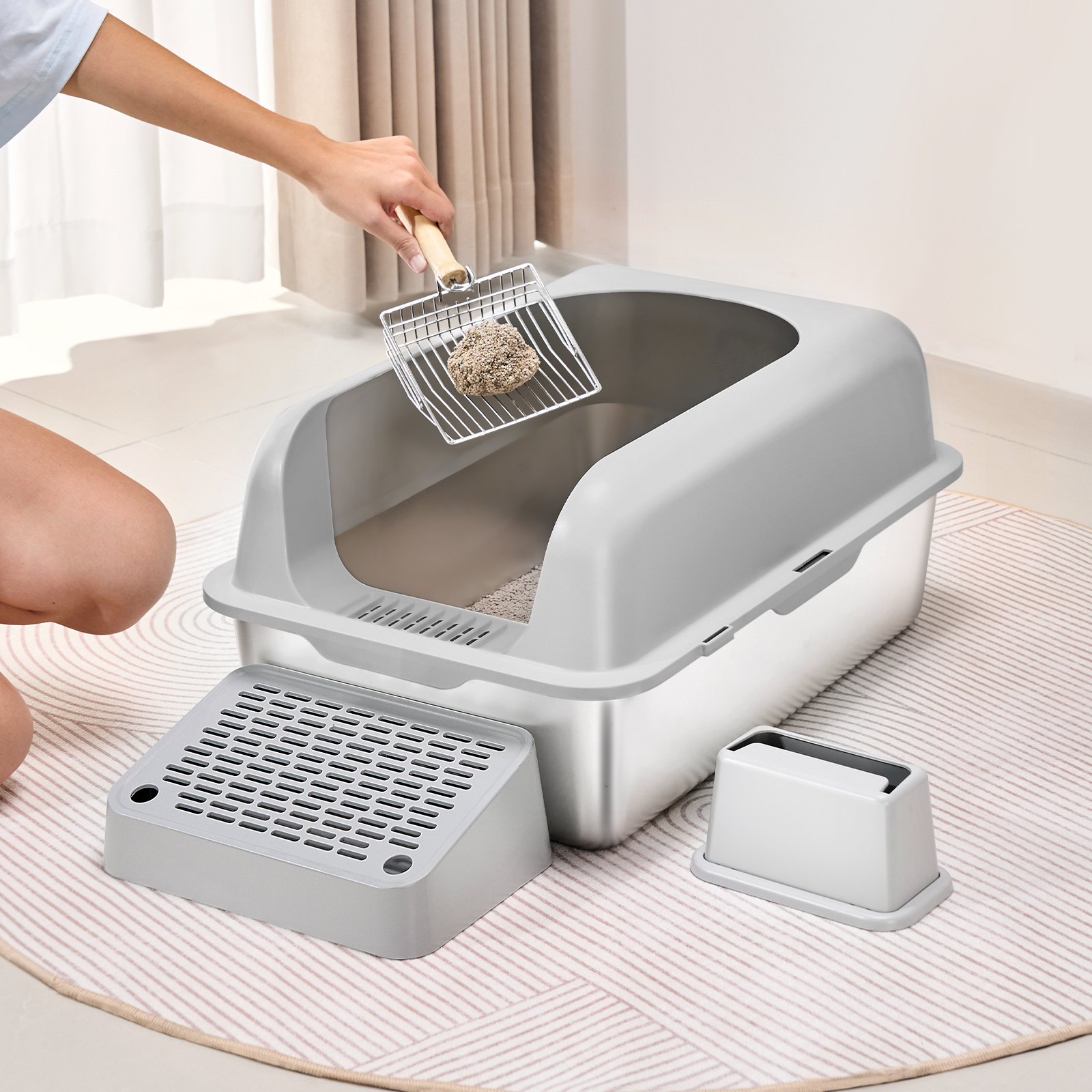 Caja de Arena para Gatos VEVOR 6 pulgadas de Profundidad - Caja de Arena con Filtración y Tablero de Pies Anti-Olor — imagen 6