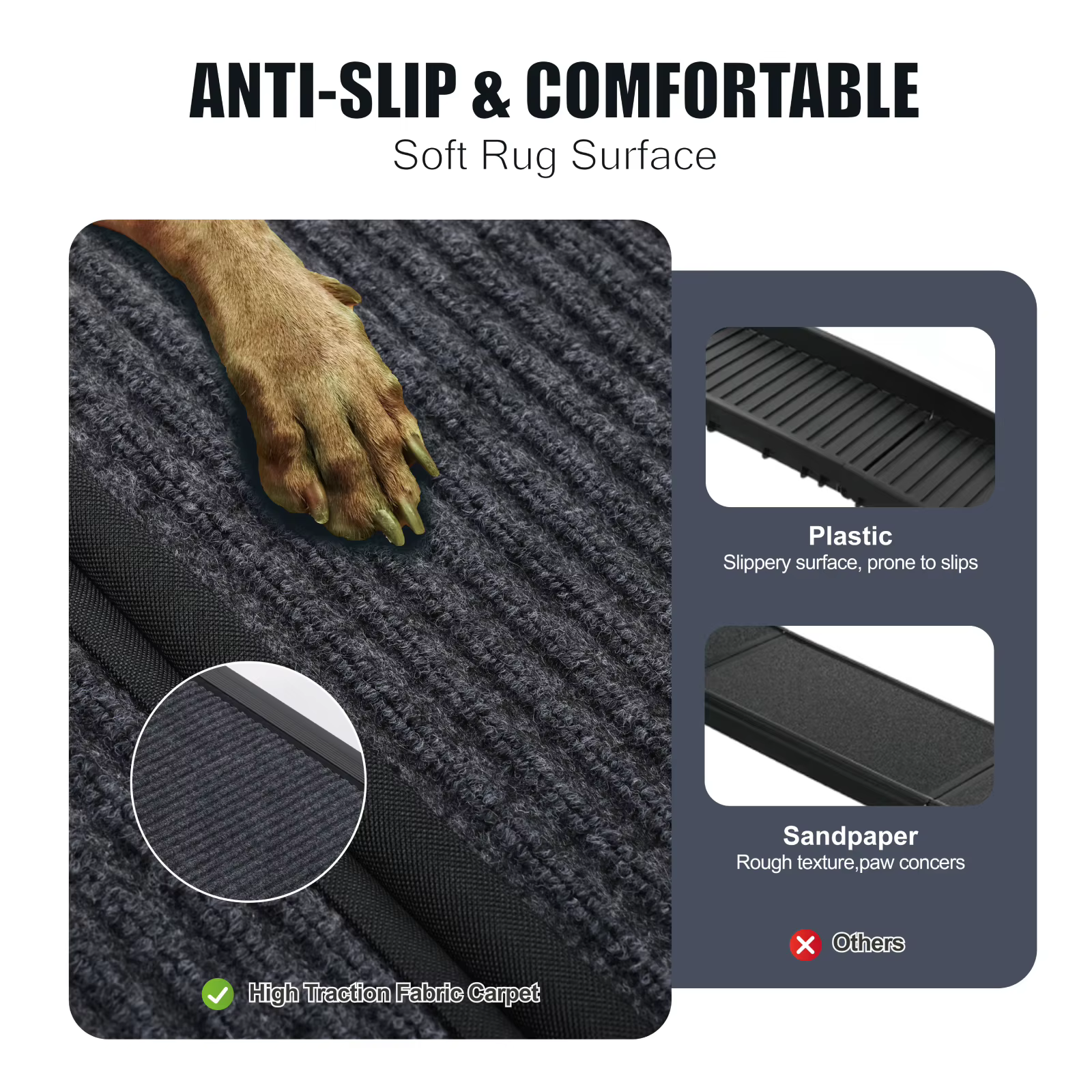 Paso de Perro para Coche 65"x17,2": Rampas Portátiles para Perros Grandes que se Plegan con Superficie Antideslizante para Camiones, SUV y Autos, hasta 250 lbs, Perfecto para Canes Medianos y Grandes — imagen 3