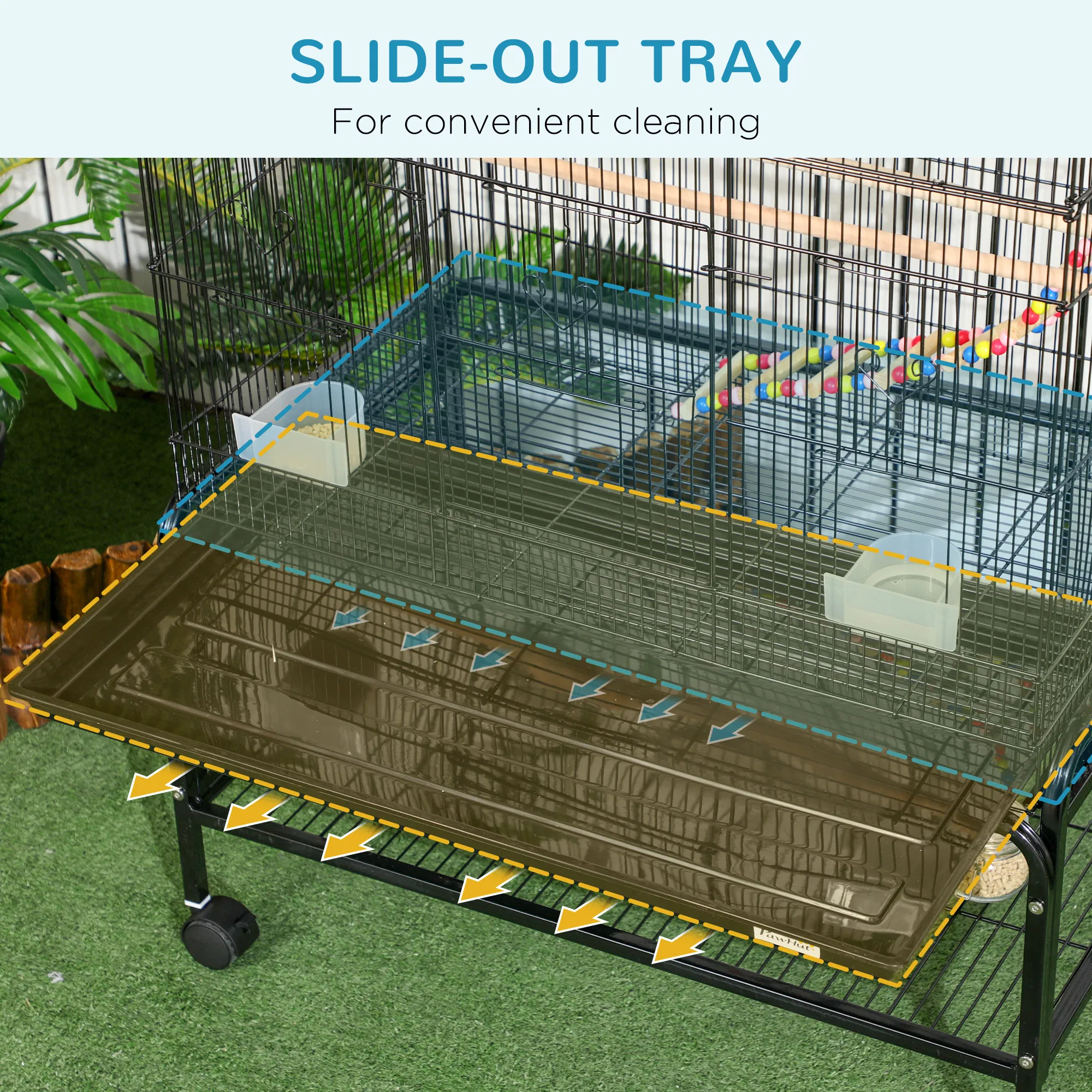 52" Bird Cage with Rolling Stand, Toys, for Budgies Canaries Black — image 2