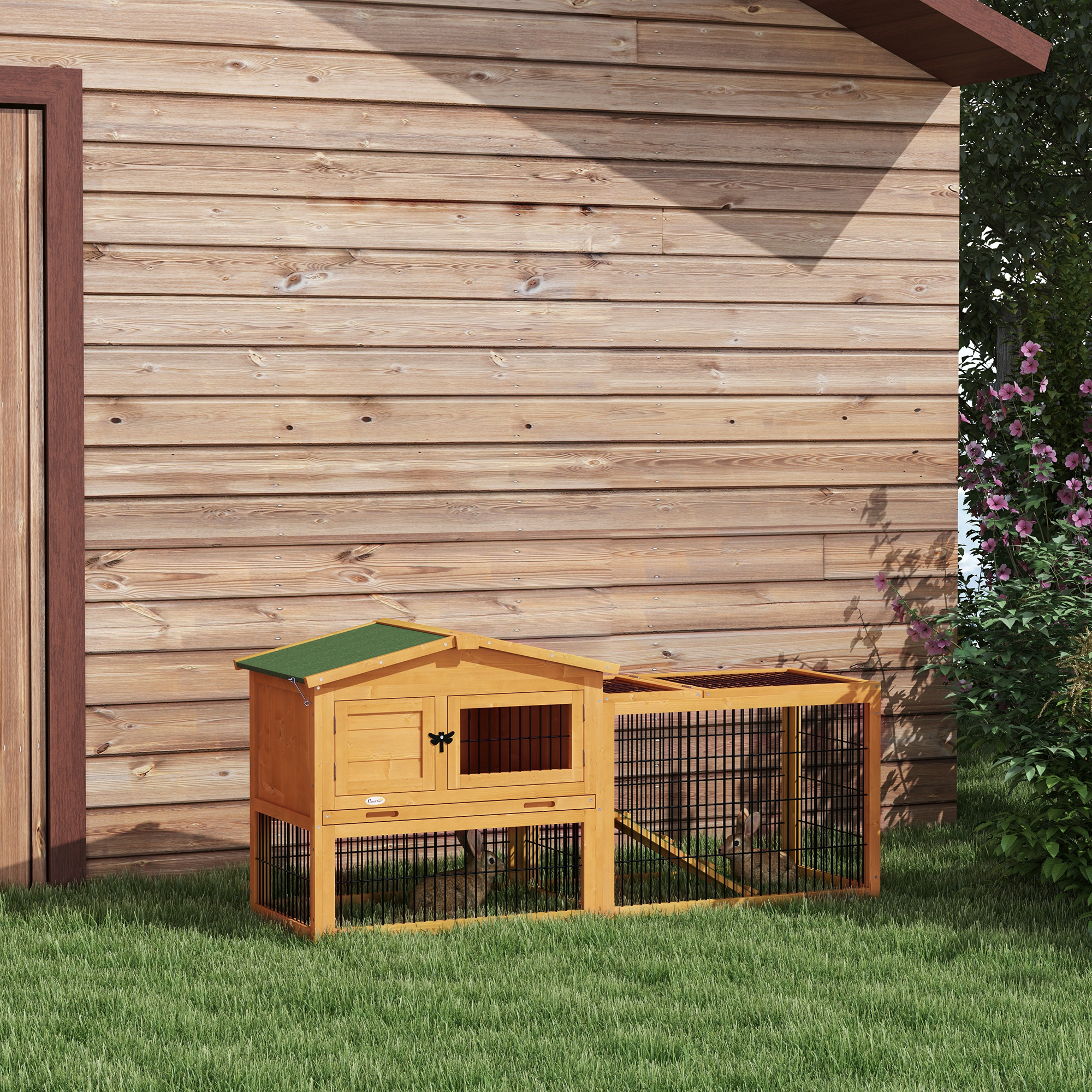 2 Level 59" Outdoor Rabbit Hutch With Openable Top, Yellow — imagen 1