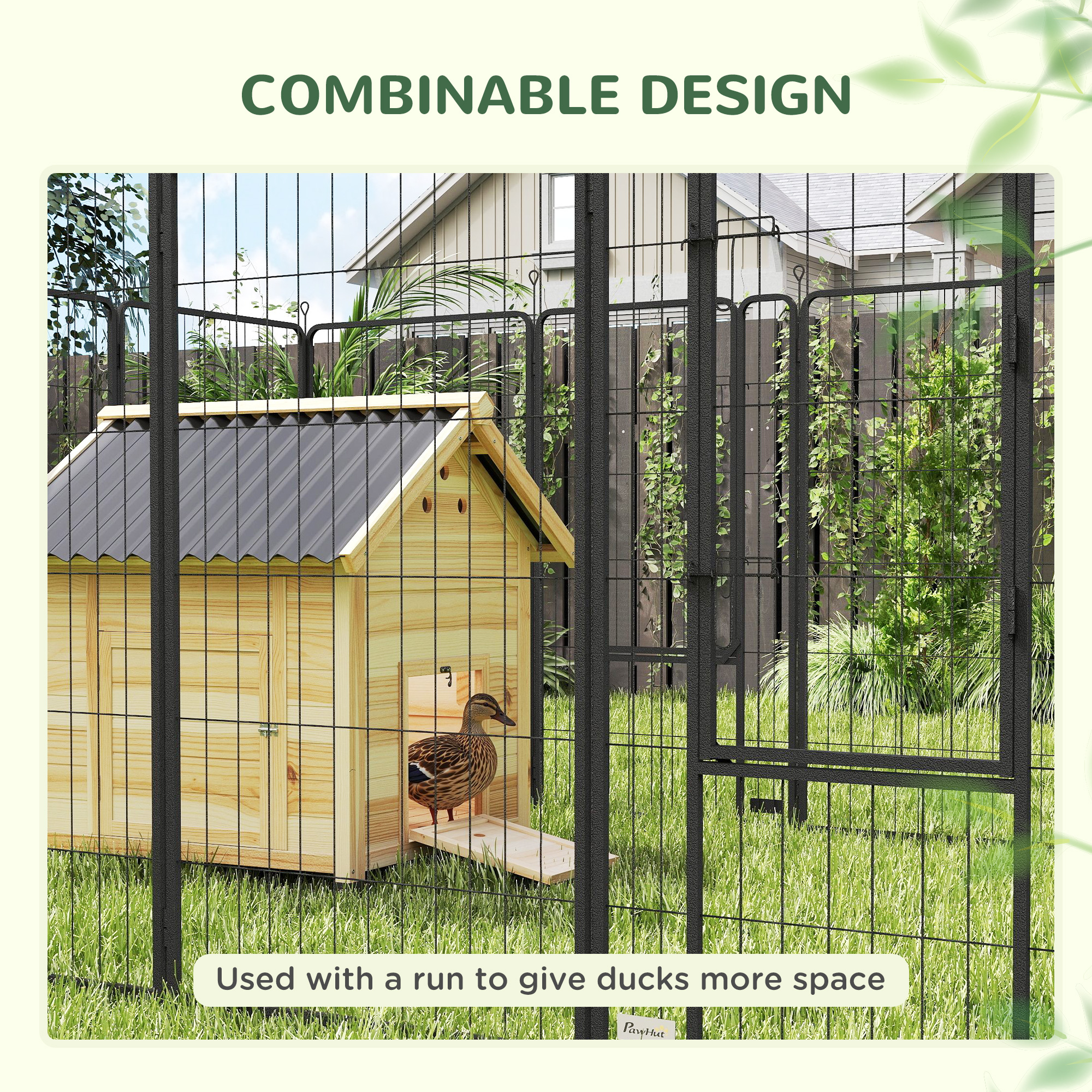 Casa para Pato, Caja de Madera con Techo Abordable y Puertas Dobles, Madera Natural — imagen 2