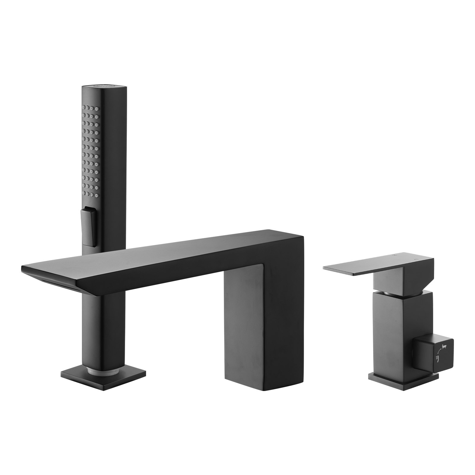 Fauceta de Baño Romano, 3 Hocicos con Cascada para Ducha y Lavabo, Kit de Accesorios para Perros, Adultos y Mascotas Acuáticas, Negro Mate, Acero Inoxidable — imagen 1