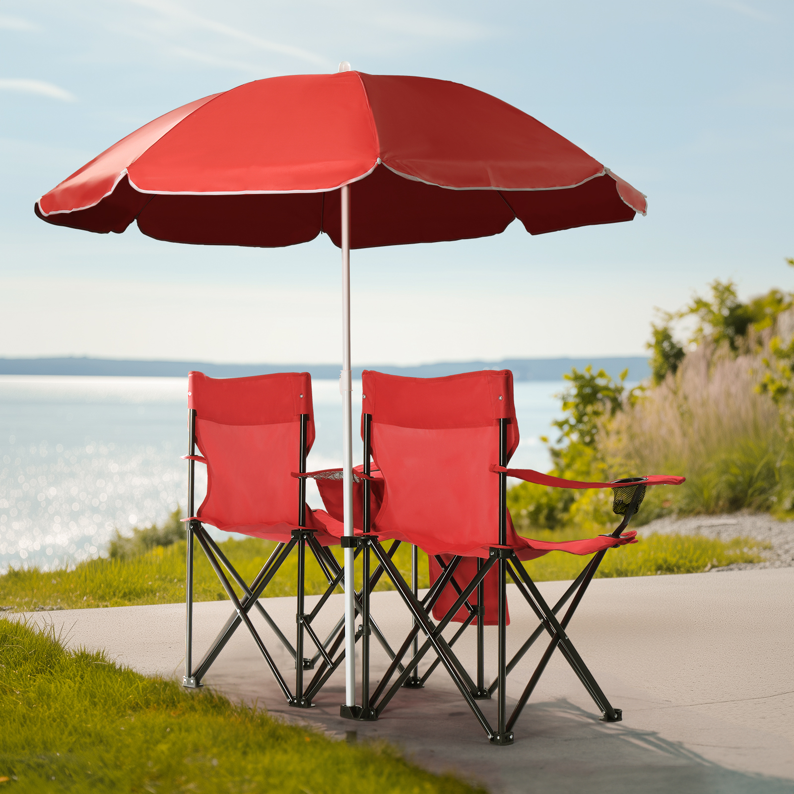 Silla de Pesca Roja con Soporte de Hierro, Malla Oxford y Paraguas Solar 85kg — imagen 9