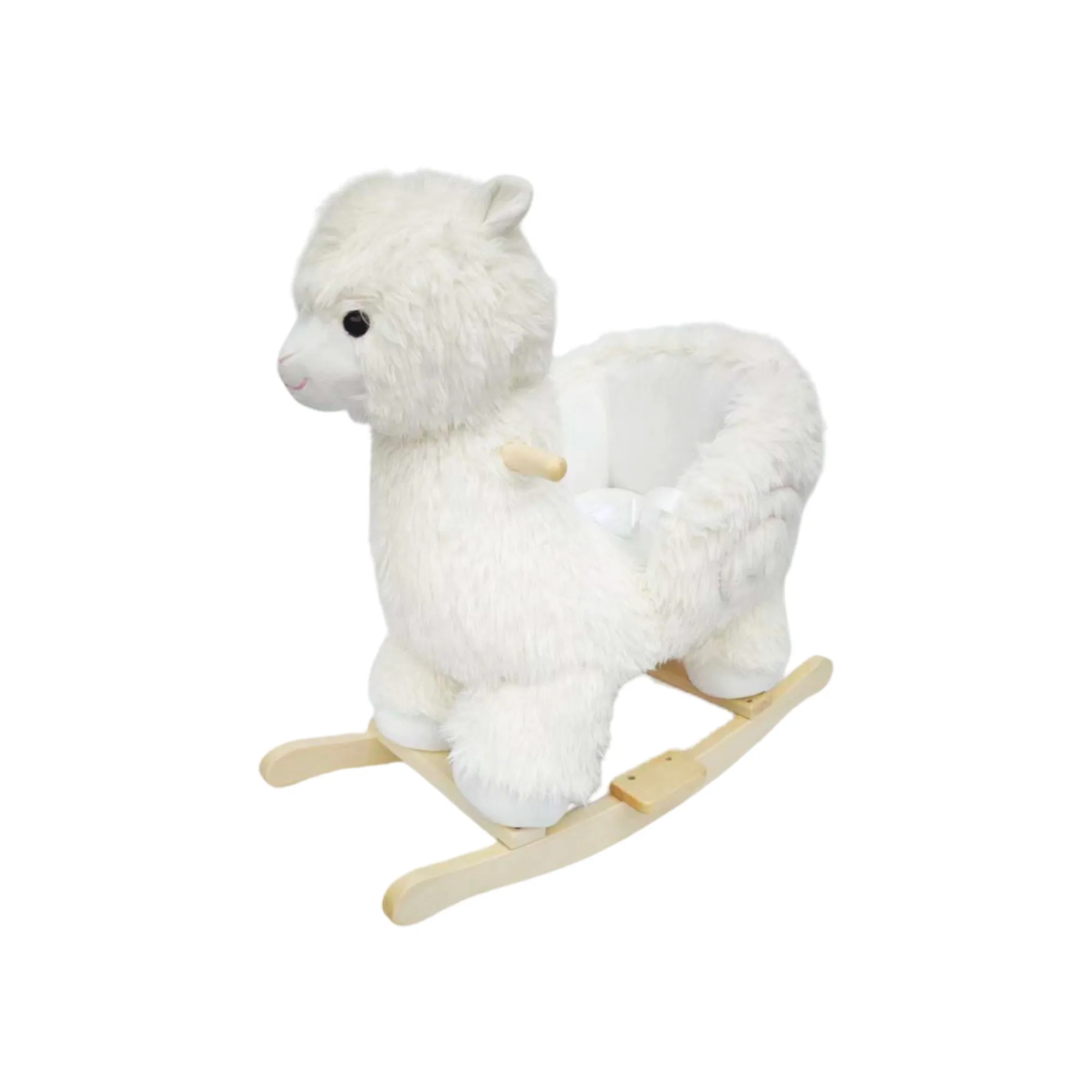 Kids Ride-On Rocking Horse Toy with Lullaby Song, Alpaca Rocking Toy with Hand Puppets and Safety Belt For Children 1-3 Years, Soft Plush Fabric, White, CPC Certified — image 7