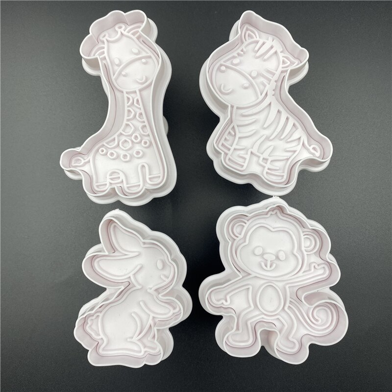4Pcs/Set Rabbit Monkey Plastic Biscuit Mold DIY Kitchen Cake Decorating Tools Cookie Cutter Stamp Fondant Embosser Die — image 3