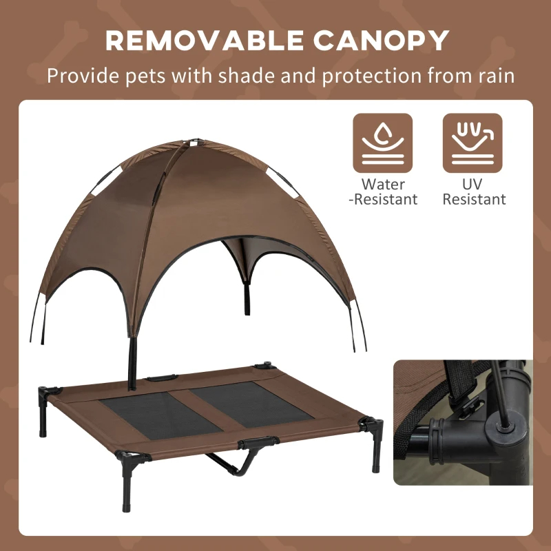 PawHut Cama de Perro Elevada Portátil con Techo de Protección UV, 36 Pulgadas, Café — imagen 8