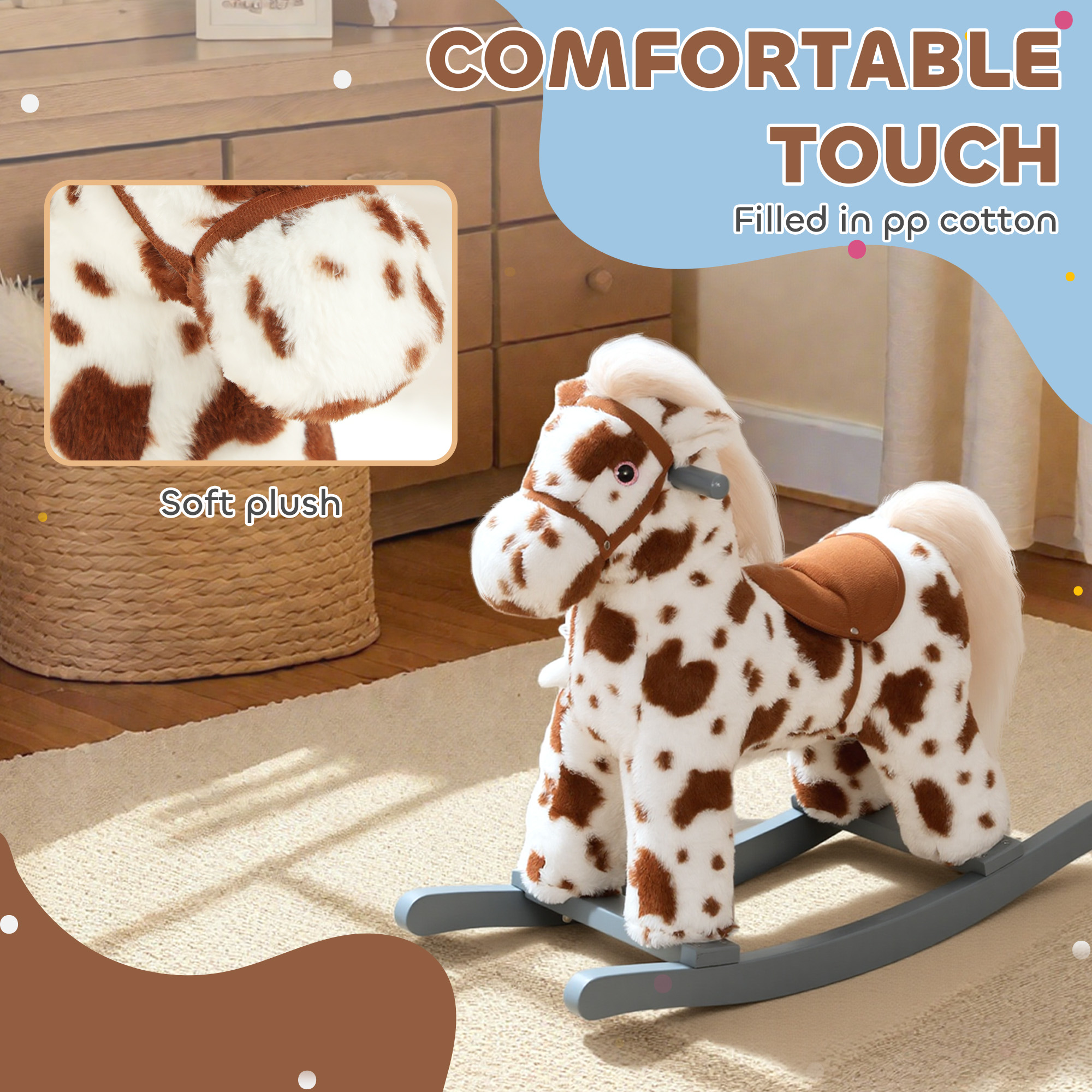 Caballo de Mueca con Muñeca de Conejo y Sonido de Niega Realista para Niños Pequeños, Pelo Suave de Color Marrón — imagen 5