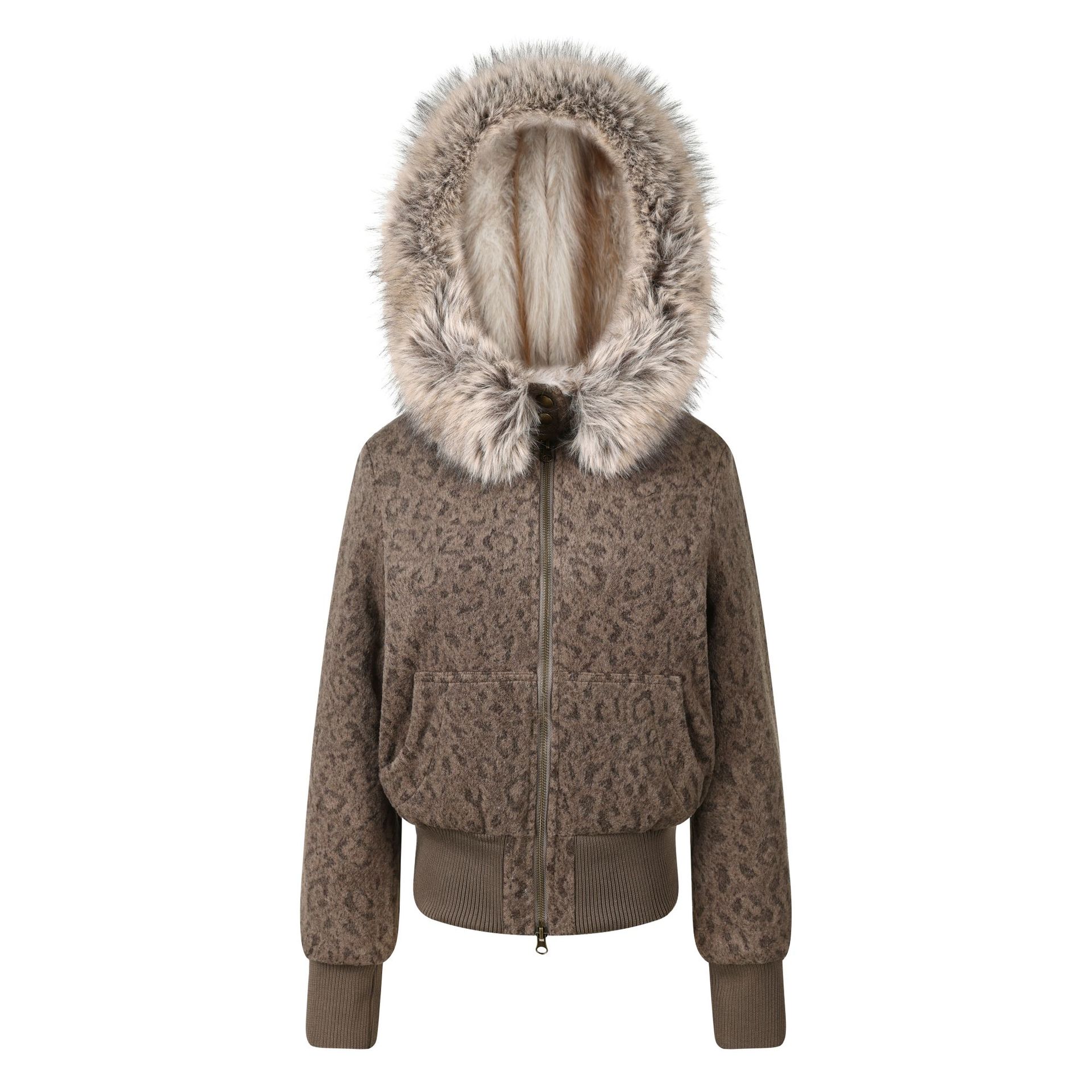 Leopard Print Long Sleeve Zipper Hooded Jacket for Women — image 1