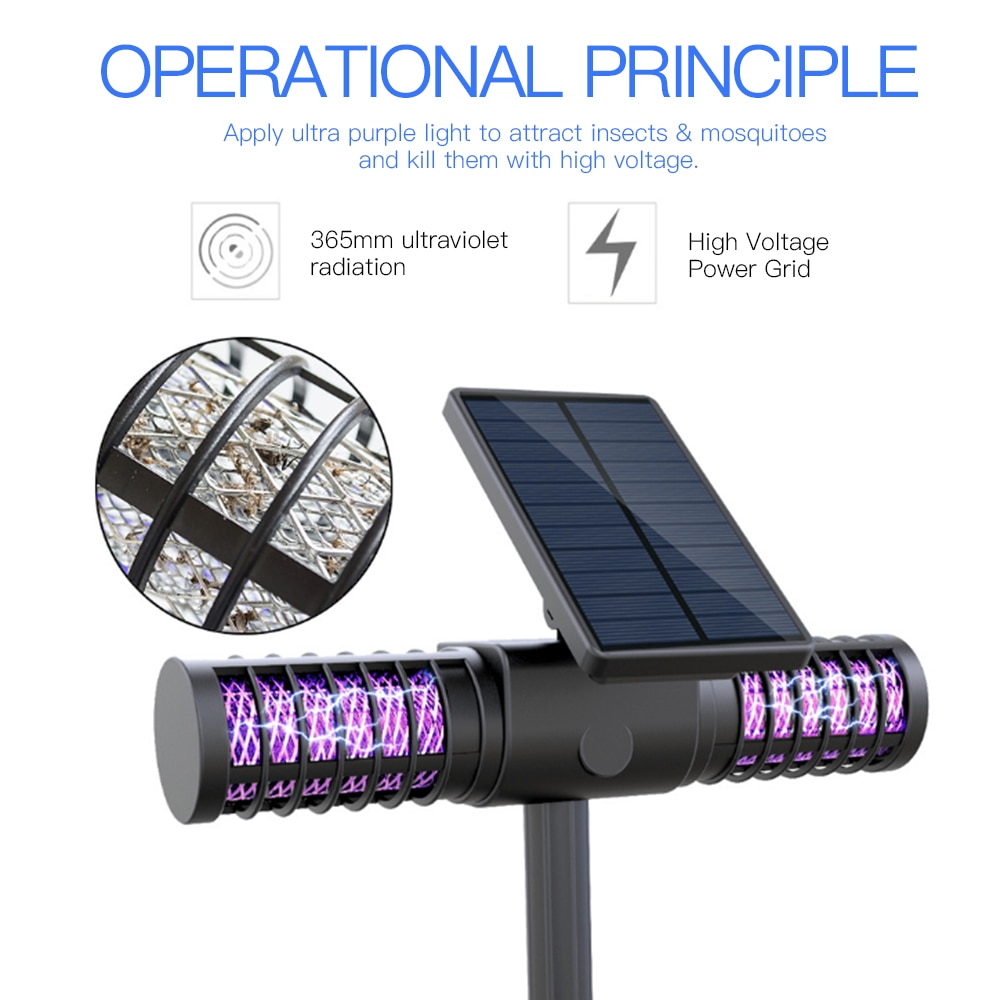 Solar Mosquito Killer Lamp Outdoor Waterproof Villa Yard Garden LED Light Lawn Camping Lamp Large Bug Zapper Light Whole Night — image 2