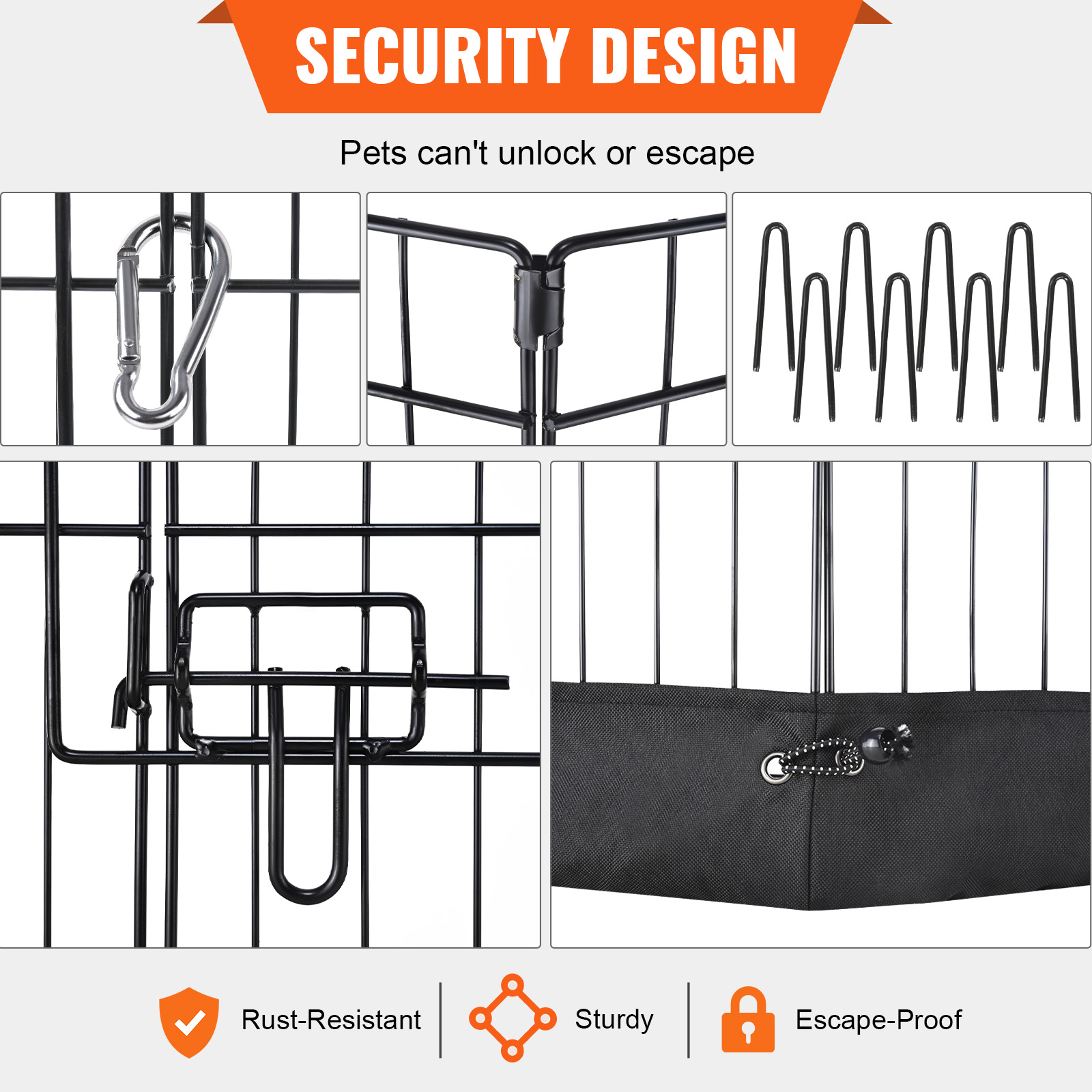 VEVOR Dog Playpen, 8 Panels Foldable Metal Dog Exercise Pen With Top Cover And Bottom Pad, 24in H Pet Fence Puppy Crate Kennel, Indoor Outdoor Dog Pen For Small Medium Pets, For Camping, Yard — imagen 3