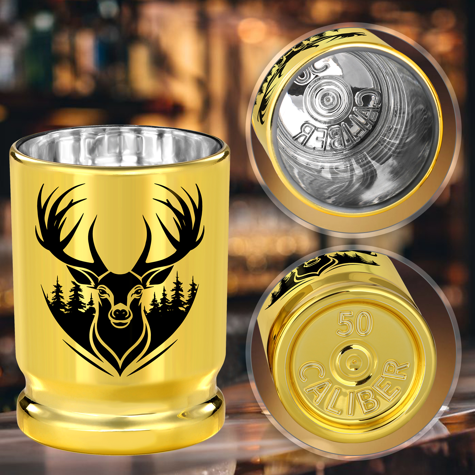 2pcs 50 Caliber Deer Head Golden Plastic Wine Glasses With Gift Box - Leak Proof, Reusable - Stylish Animal Print Design, Suitable For Whiskey, Tequila, Etc — image 9
