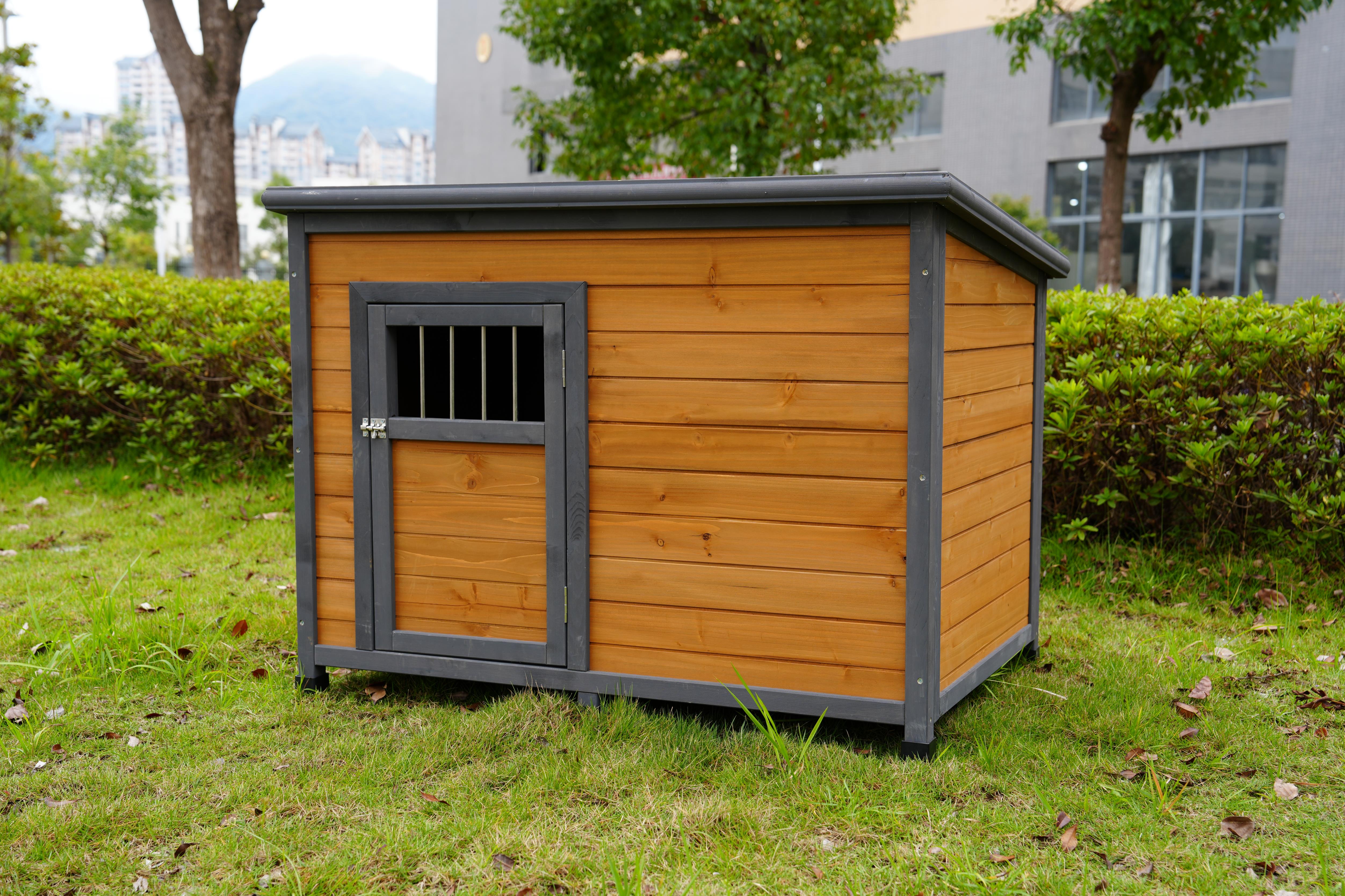 Casa de perro grande en madera sólida, techo impermeable PVC, puertas de madera respirables — imagen 9