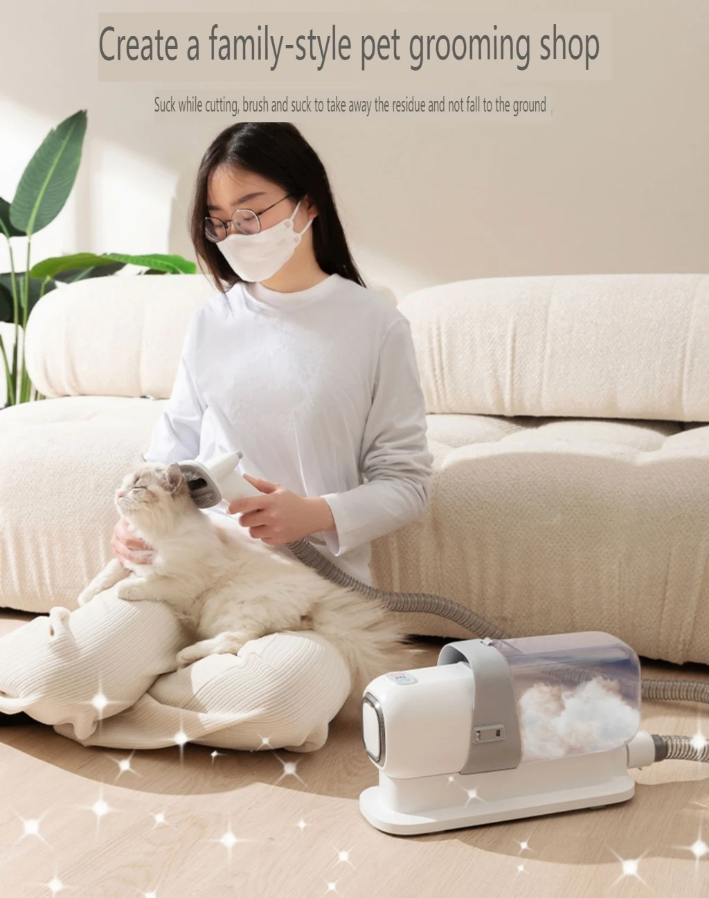 Kit de aspirador para pelaje animal y cepillo para perros con capacidad de 2.3L - Recogedor de pelo de mascotas con tazón más grande — imagen 3