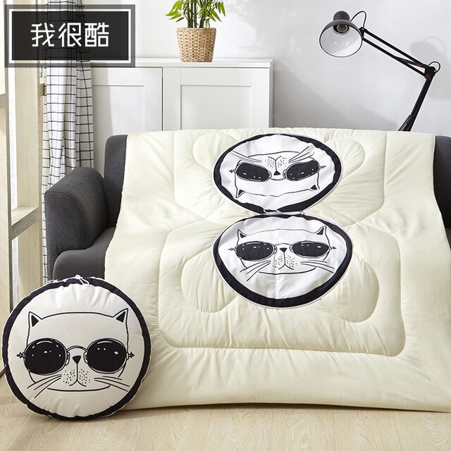 Multifunction Cartoon Cool Cat Plush Round Portable Cushion Blanket Air Conditioning Quilt Throw Pillows for Car Sofa — image 8