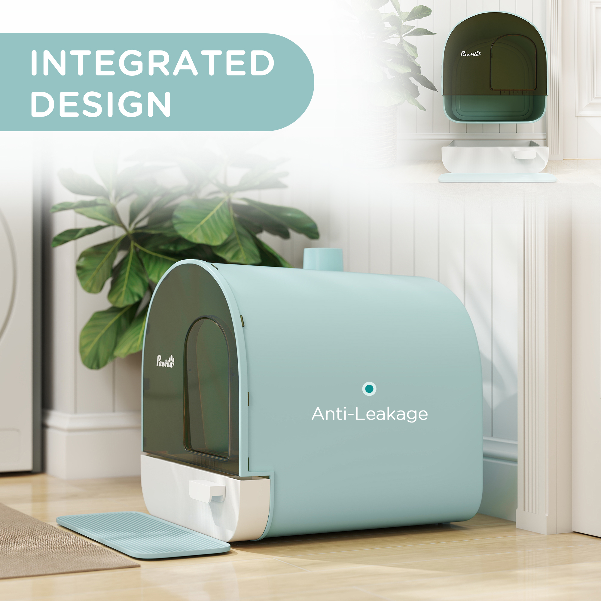 Caja de Arena para Gatos Acristalada con Diseño con Cerradura y Cajón, Protección contra Escapes y Gotas, para Gatos Individuales desde Kitten hasta Adulto, con Cuchara y Manta, Limpieza Fácil, Control de Olor Verde — imagen 4