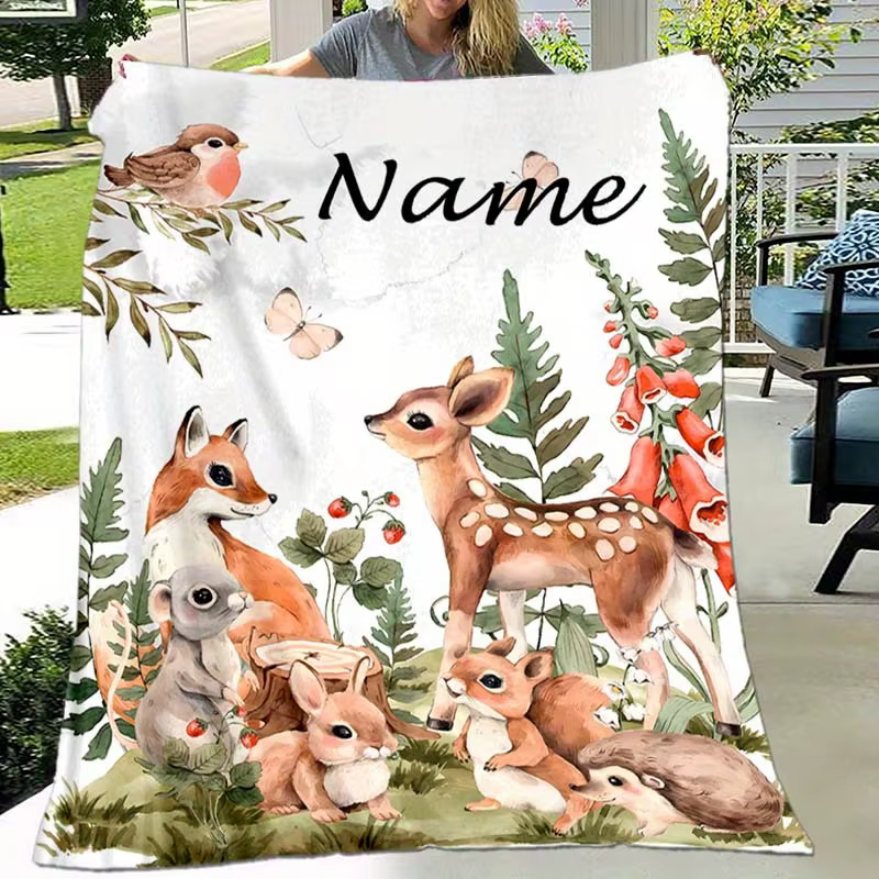 Manta personalizada con nombre de animal o zoológico, suave y cálida manta de lana para dormir, ideal para camping y viajes — imagen 1