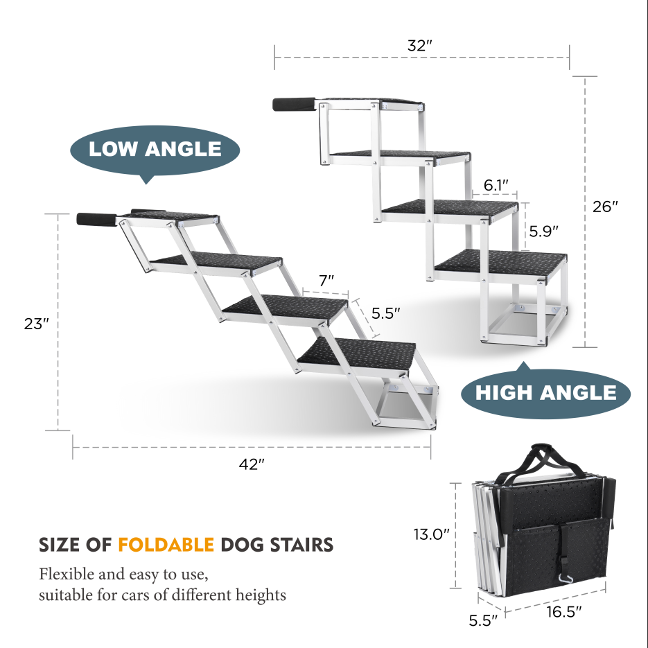 Paso de Perro Plegable para Vehículos, Accesorios Portátiles para Perros Grandes con Superficie Antideslizante y Diseño Reforzado, Ligero pero Resistente hasta 250lbs — imagen 11