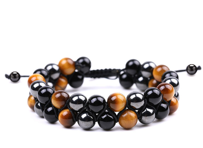 Cinturón de pulsera doble fila con piedra natural tigre ojo — imagen 5