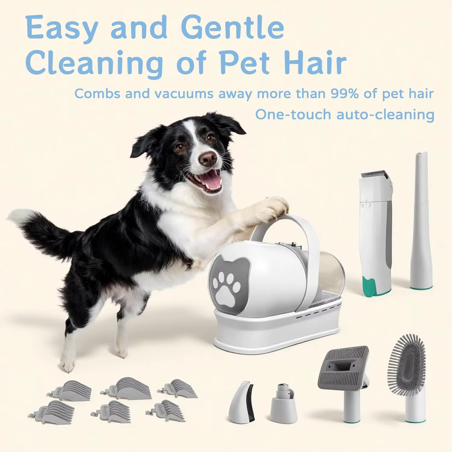 Dog Grooming Vacuum Kit 7 in 1, Cat & Dog Hair Vacuum Brush for Shedding - Includes Rollers, Deshedding Mitts, Nail & Paw Trimmer — image 2