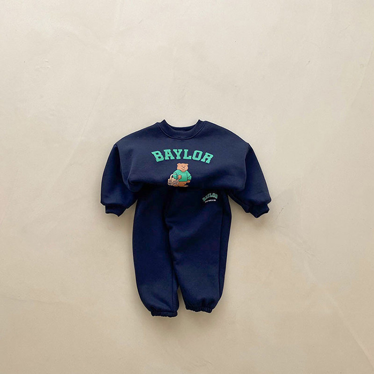 Children's Long Sleeve Hoodie Set, Boys' Sports Casual Set, Girls' Bear Letter Print Two-Piece Set — image 4