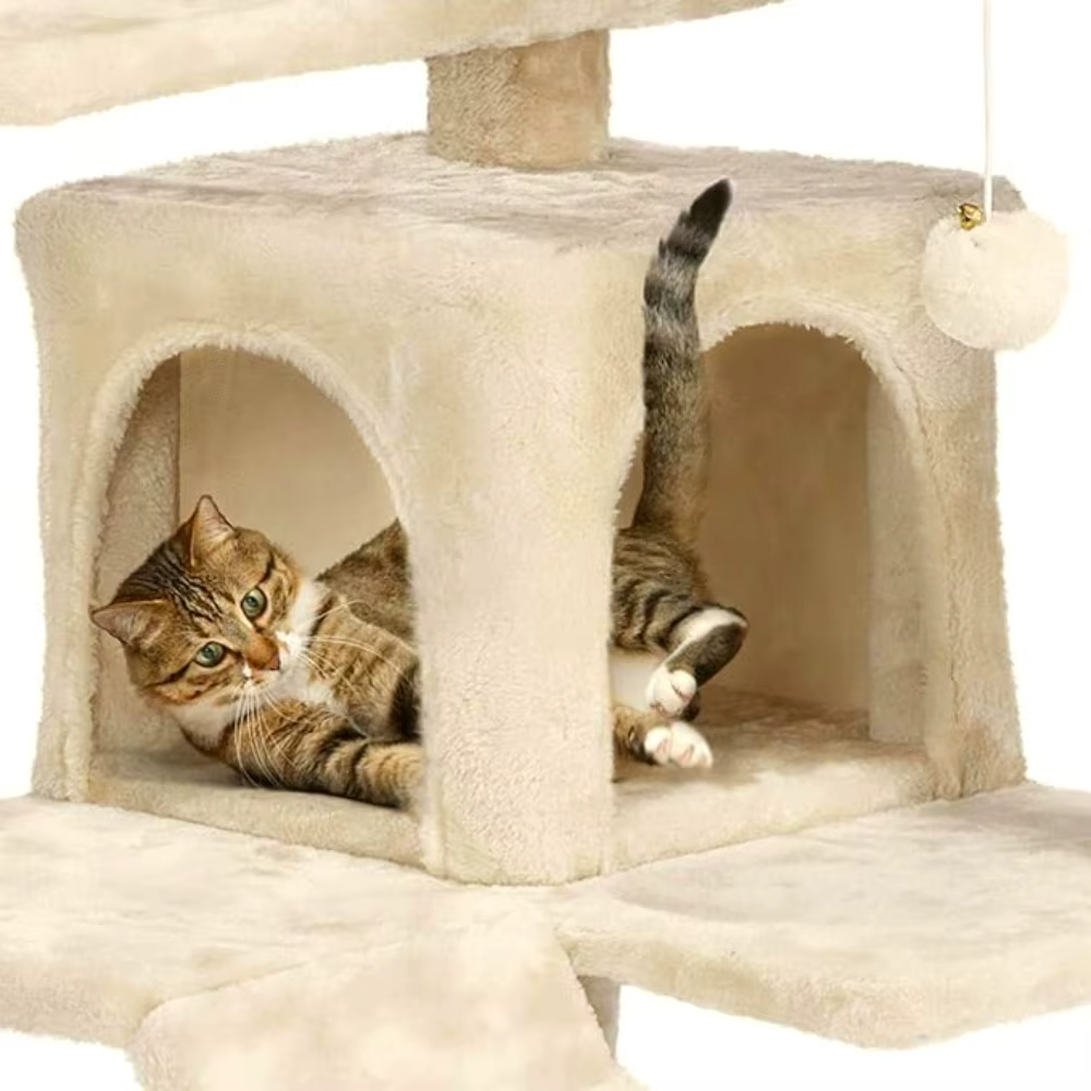 Cat Tree for Large Cats with Large Top Perch Multi-Level Tower for Indoor Cats with Condo Hammock Sleeping Bag Dangling Ball — image 5