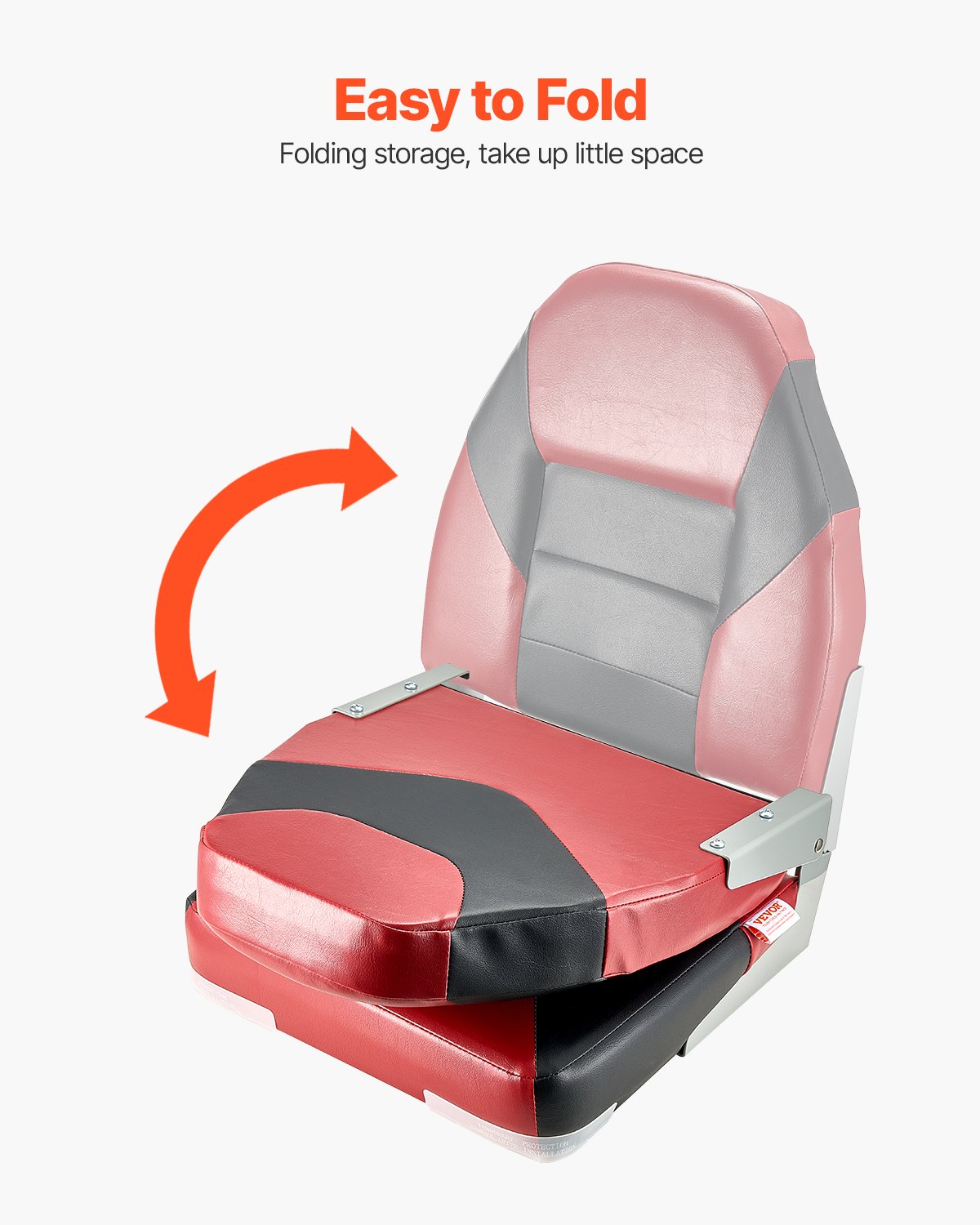 Boat Seat, High Backrest, Folding Fishing Boat Seat With Thickened Sponge Cushion & Waterproof PVC Leather, Aluminum Alloy Hinges, Flip Up Boat Seat For Boats, Yachts, Ships, Black & Red — imagen 2