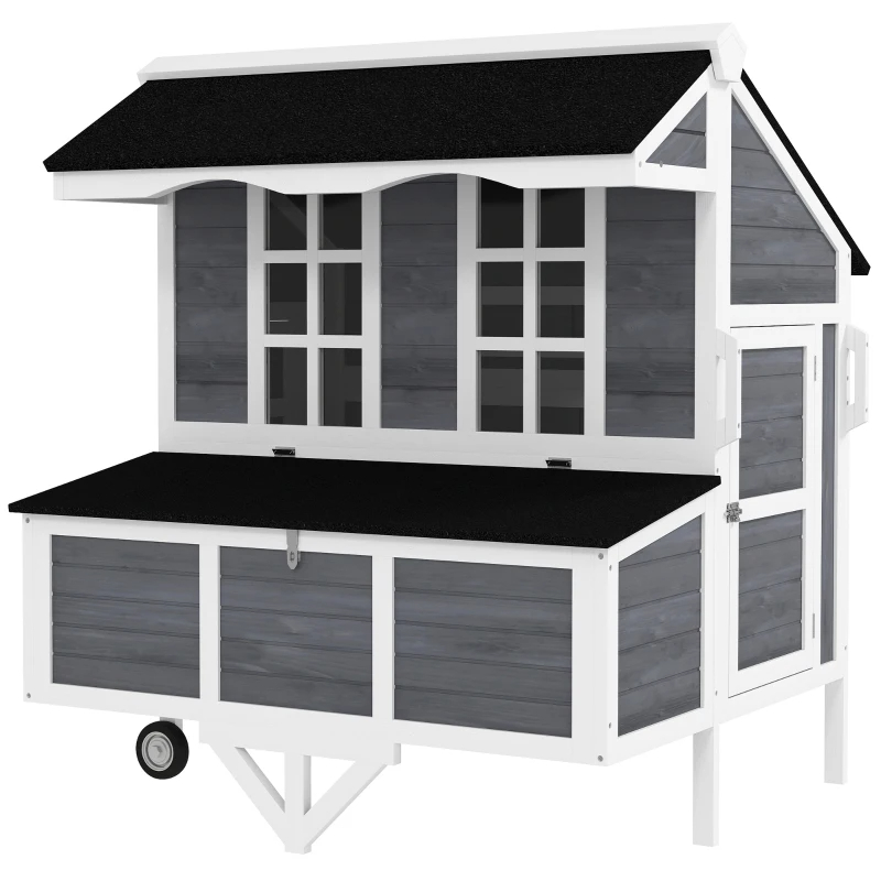 Chicken Coop With Wheels, Chicken Tractor With Nesting Box, Windows, Pull-out Tray, Perches, For 2-4 Hens, Gray — imagen 5