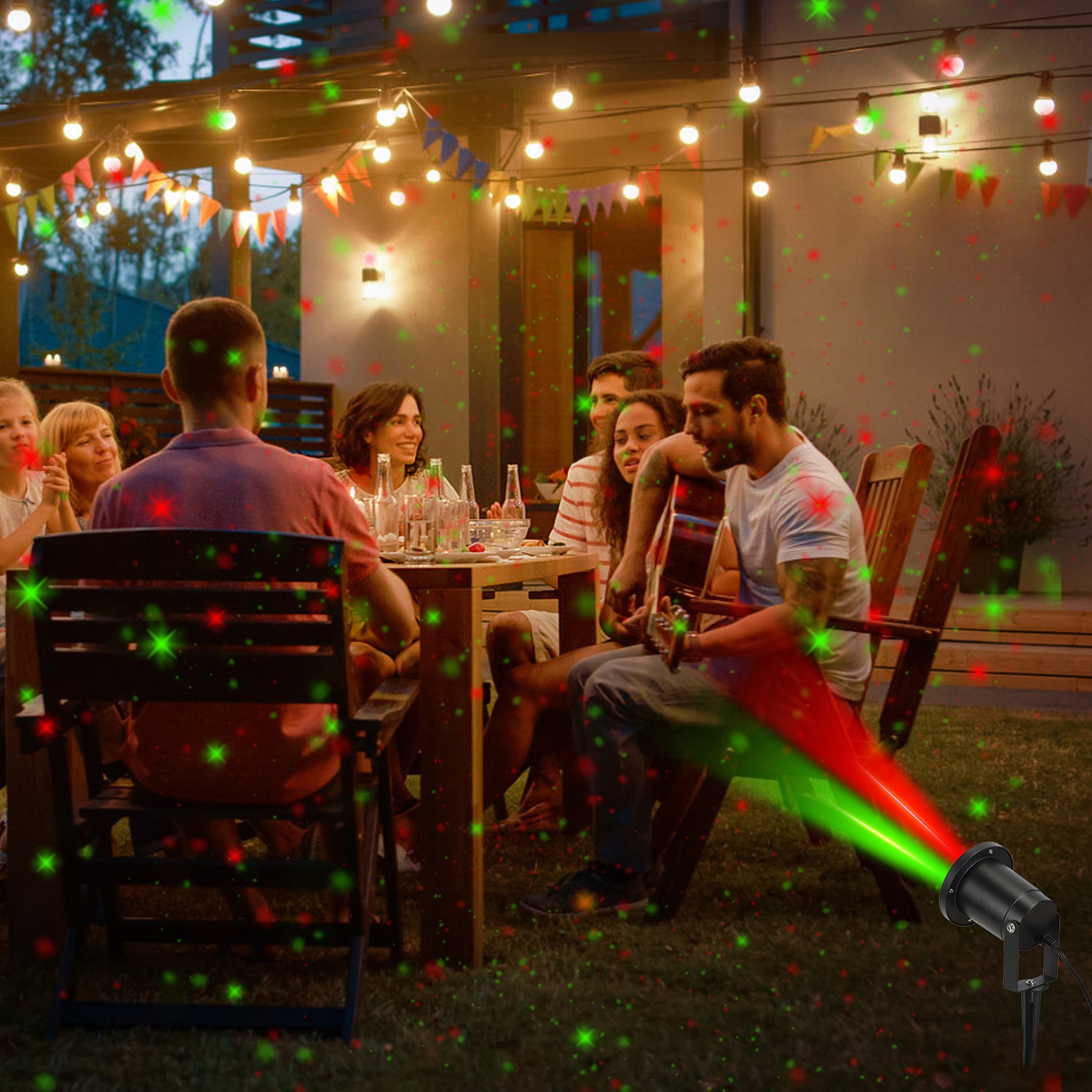 Proyector de Láser Exterior con Proyección Roja y Verde, 3 Modos, 12 Velocidades, 6Hrs Cronómetro IP44 Resistentes a Agua, Fuego de Luciérnaga para Navidad, Halloween, Festividades — imagen 10