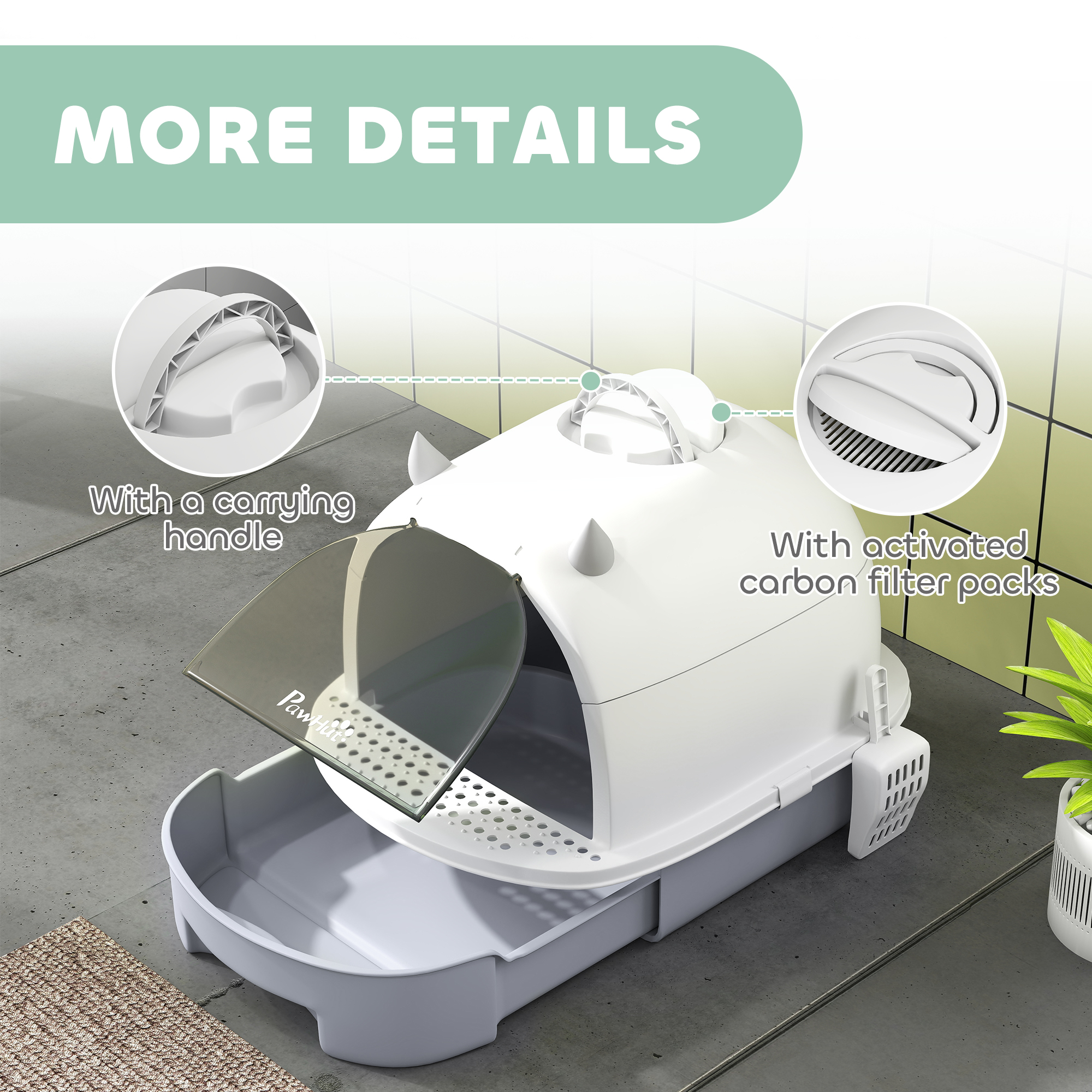 Covered Cat Litter Box with Lid, Scoop, Deodorizing Bags for Odor Control, Privacy, Easy to Clean, Gray — imagen 7