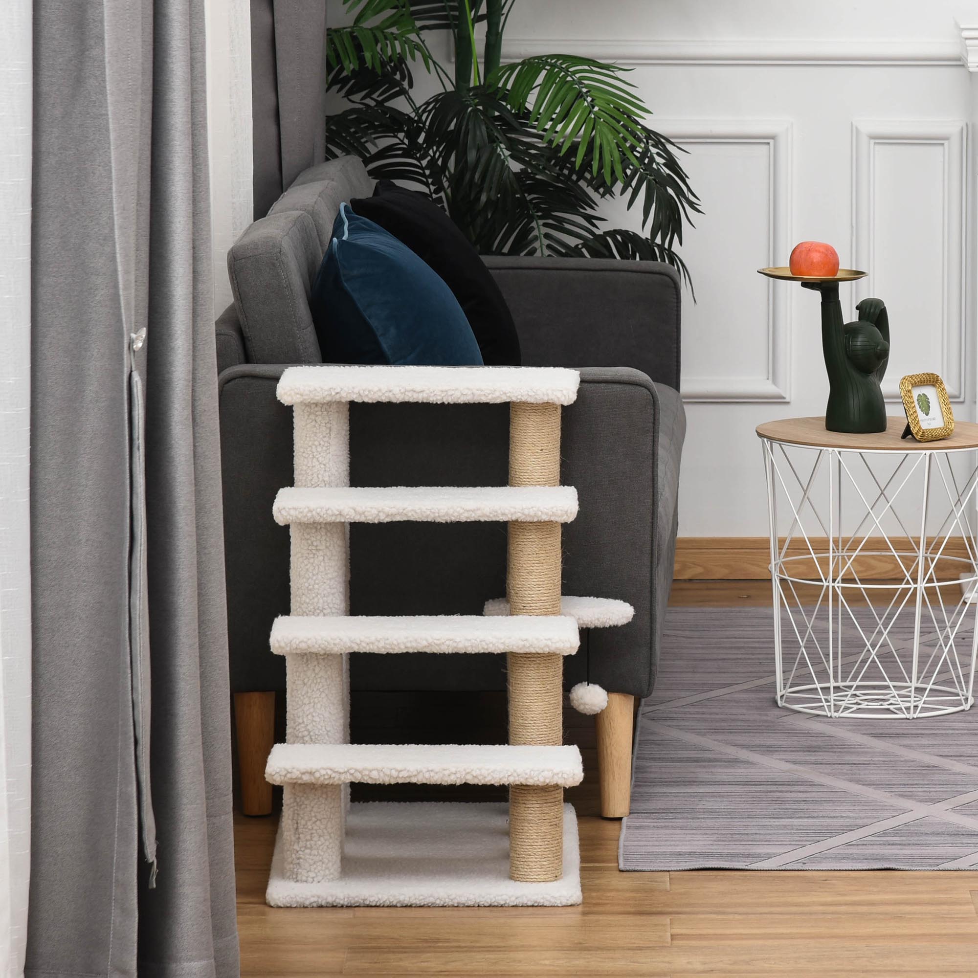 Escalones para Gatos de 4 Niveles con Postes Rascadores para Cama Alta, Sofá, Blanco — imagen 4