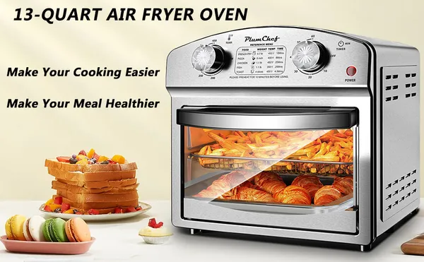 Stainless Steel 12-Liter Air Fryer, Dual Knob Control, 450°F Temperature Range, 60-Min Timer, Presets For French Fries, Pizza, Chicken, Fish, And Toast, Family-Sized Capacity Oven — image 5