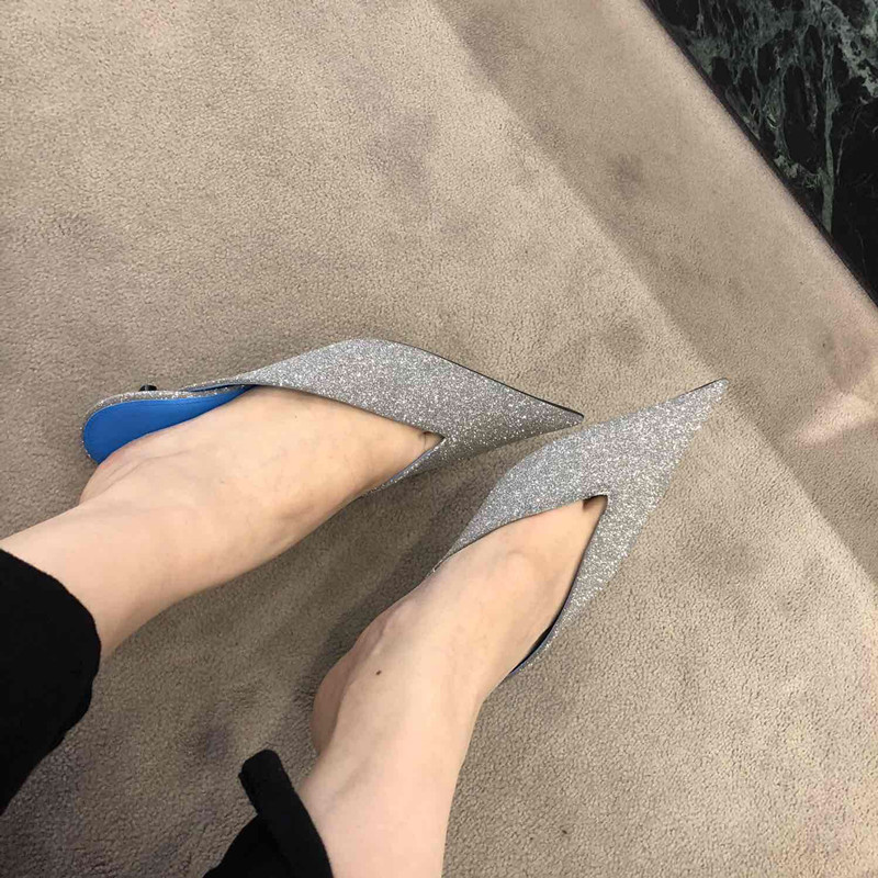 Muller Shoes New Style Slip On Shoes V-Mouth Kitten Heel Sequins Pointed Slippers — image 3