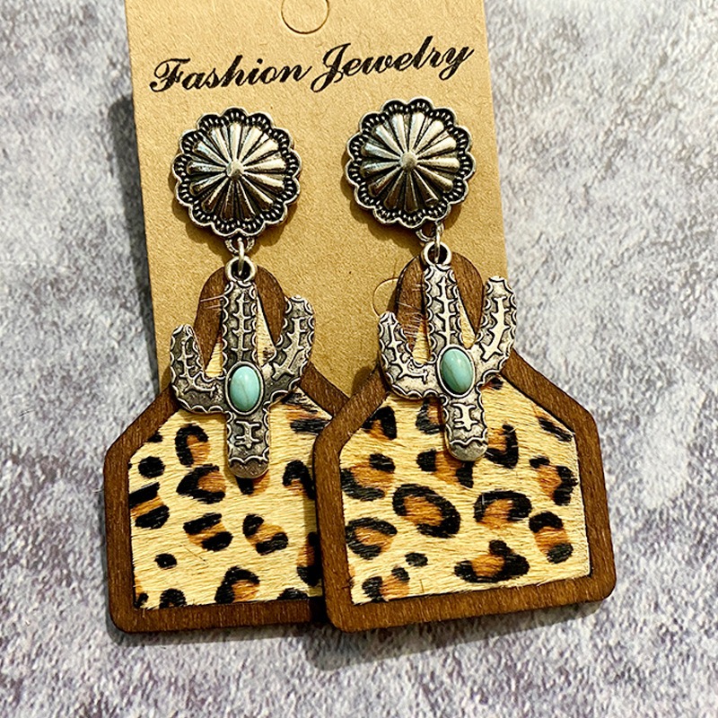 Vintage Western Earrings Bohemian Genuine Leather Cowhide Horse Hair Cow Brand Fashion Panel Earrings — image 9