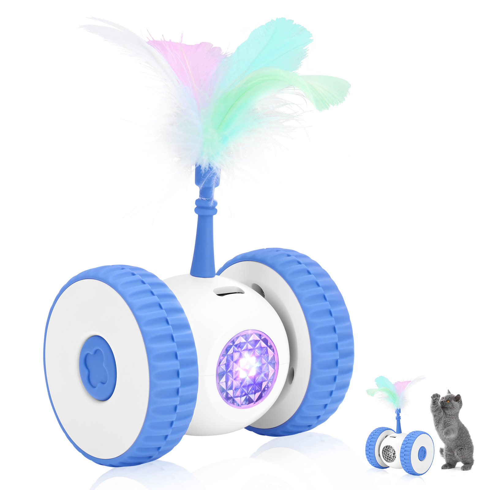 Smart Cat Toy Indoor Silent Electric Glowing with Feathers Rechargeable Interactive Cat Toy — image 1