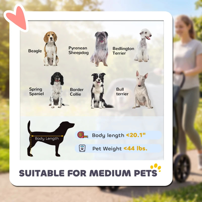 Carrito De 3 Ruedas Para Perros Con Plegado Fácil, Ventilación, Malla Y Almohada Lavable, Para Perros Medianos, Gris — imagen 10