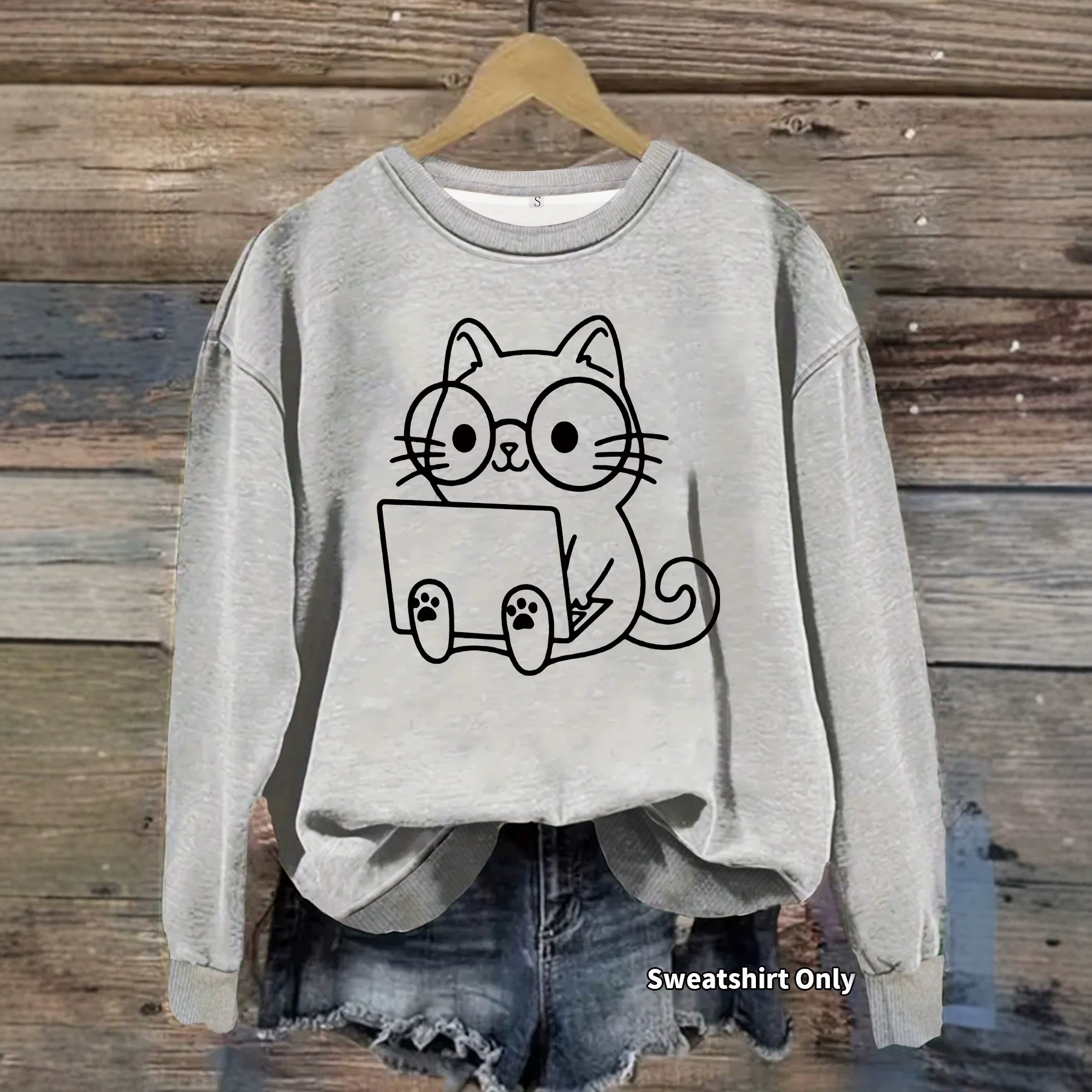 Loose velvet cartoon cat print hoodie — image 5