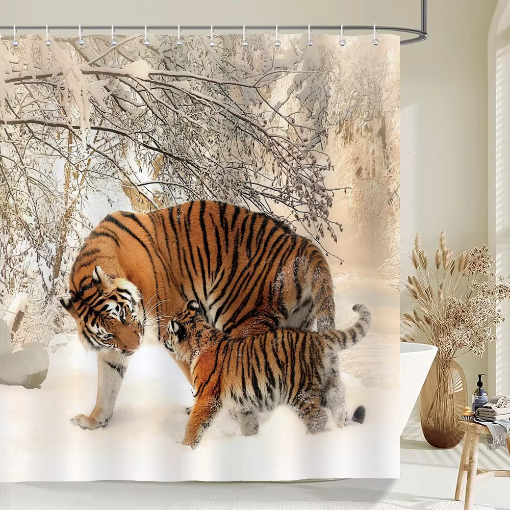 Manta de Baño de Animales Salvajes: Tigre, Chimpancé, Jirafa, Dinosauro, Elefante y Safari de Nieve con Vida Silvestre Realista — imagen 2