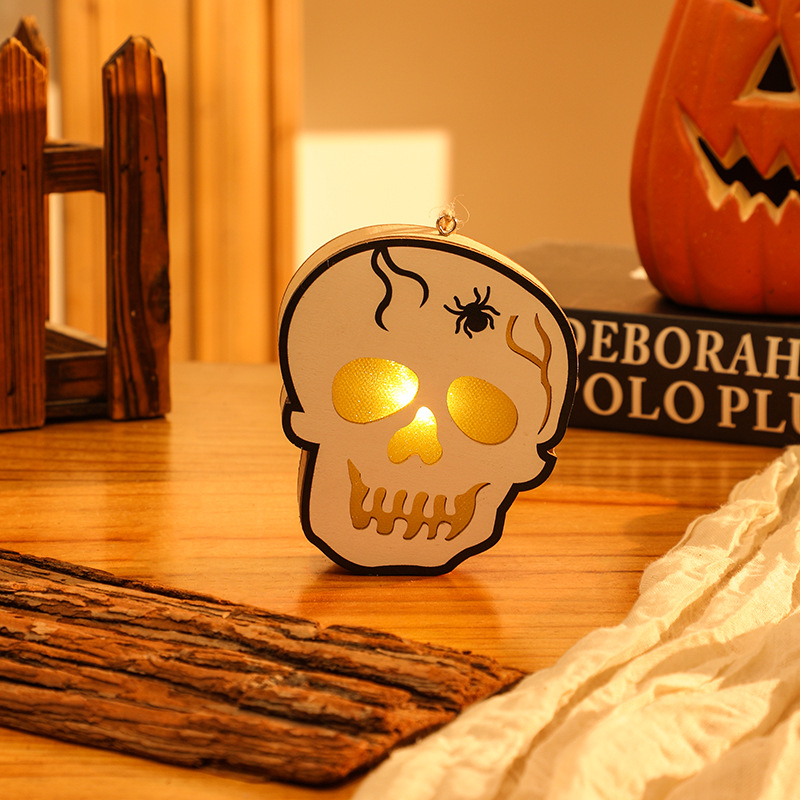 Halloween Decoration Pumpkin Lantern Wooden Skull Spider Halloween Scene Hanging Ornament Night Light — image 8