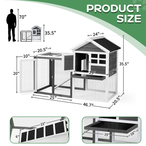 House Type With Ladder Gray Fir Wood Chicken Rabbit Cage — image 15